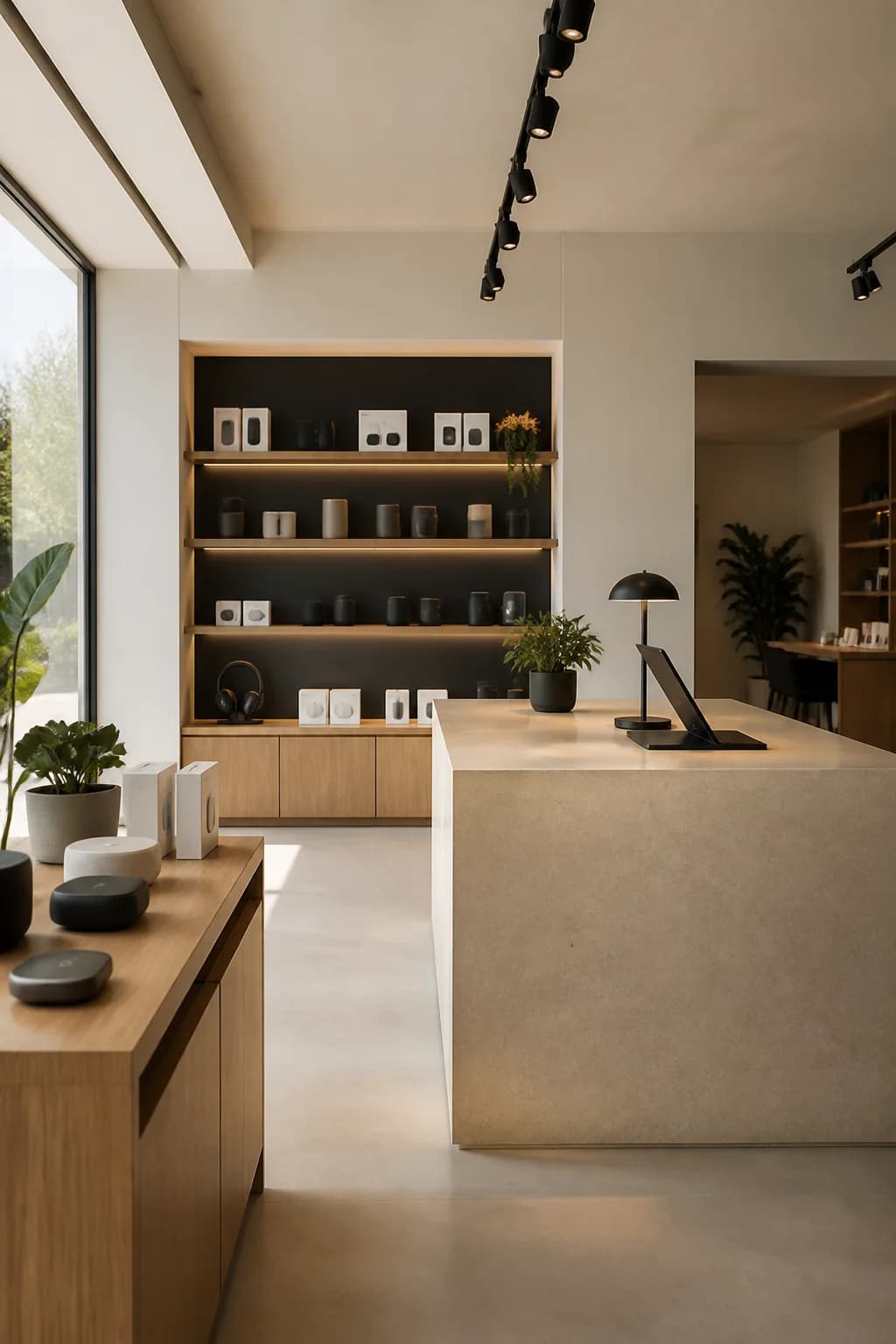 Interior cálido de una tienda tecnológica